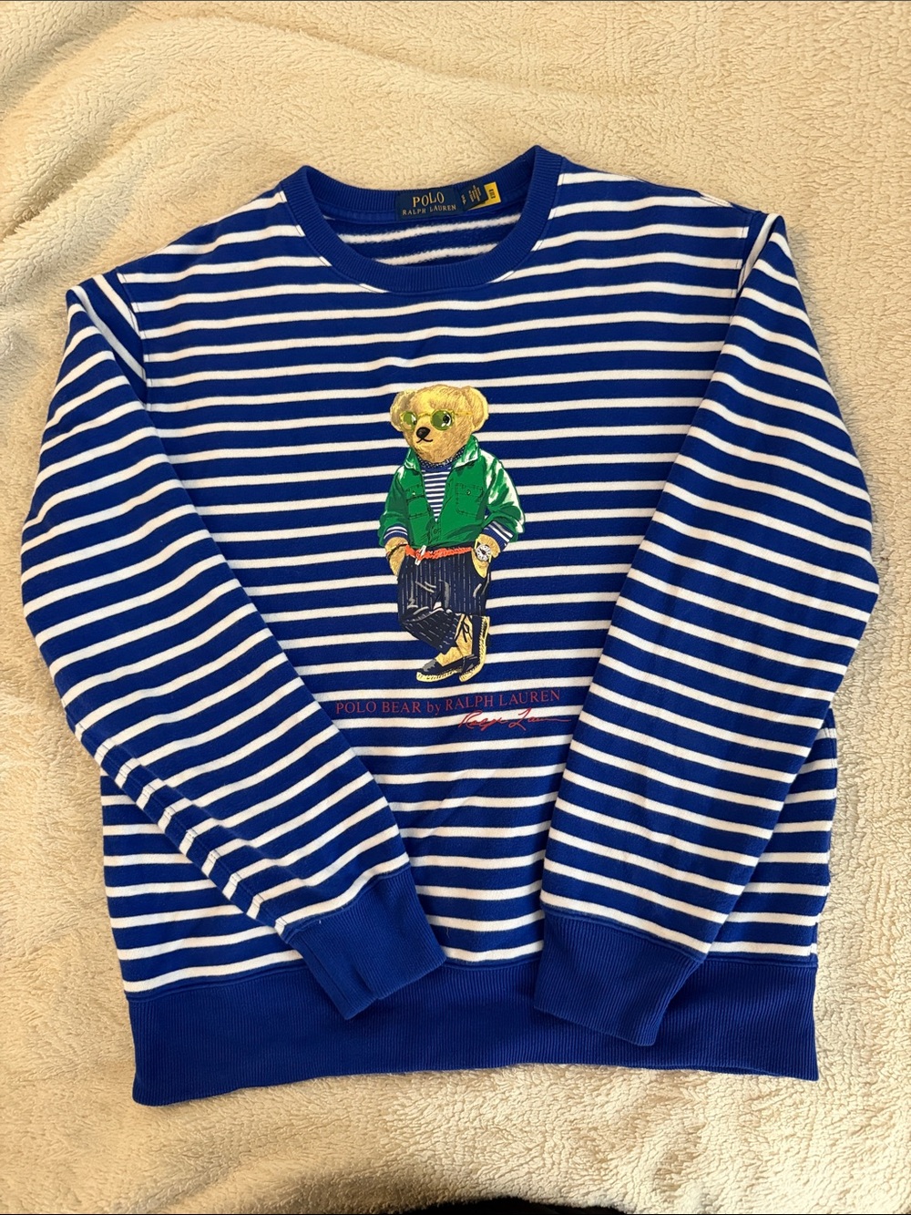 Polo Bear Ralph Lauren Blue Striped Sweatshirt